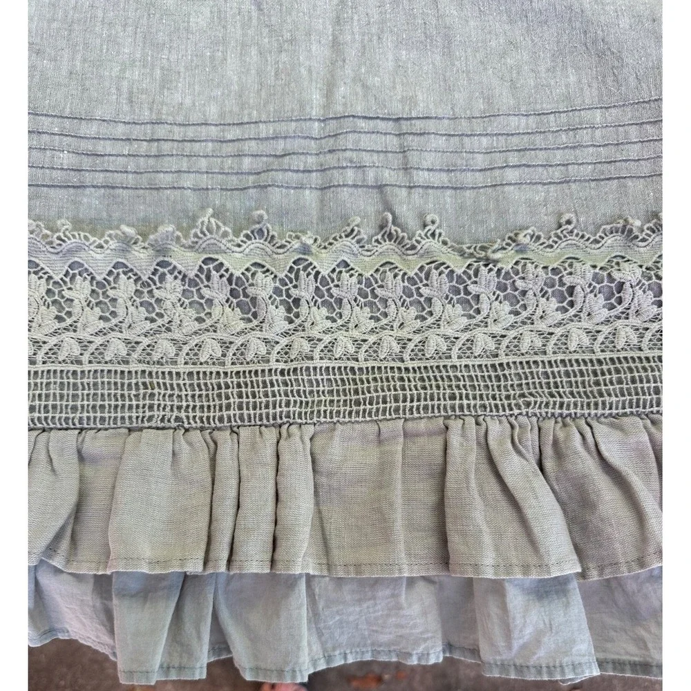 Linen Ruffle Crochet Pillow Shams King Set of‎ 2 Belgium Dove Gray Tie Back Lace